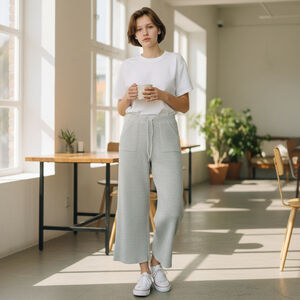 Aerie Gray Ribbed Wide Leg Cropped Pants SP